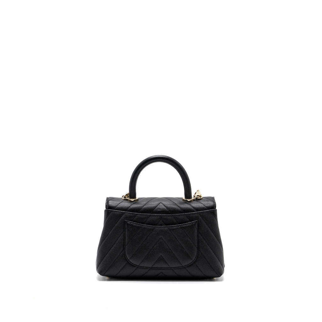 CHANEL SMALL COCO HANDLE CHEVRON CAVIAR BLACK LGHW