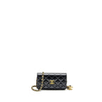 CHANEL 23B MINI FLAP WALLET WITH ADJUSTABLE CHAIN CAVIAR IRIDESCENT BLACK GHW (MICROCHIP)