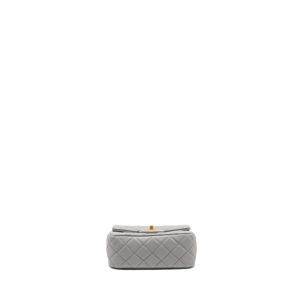 CHANEL PEARL CRUSH MINI SQUARE FLAP BAG LAMBSKIN LIGHT GREY GHW (MICROCHIP)