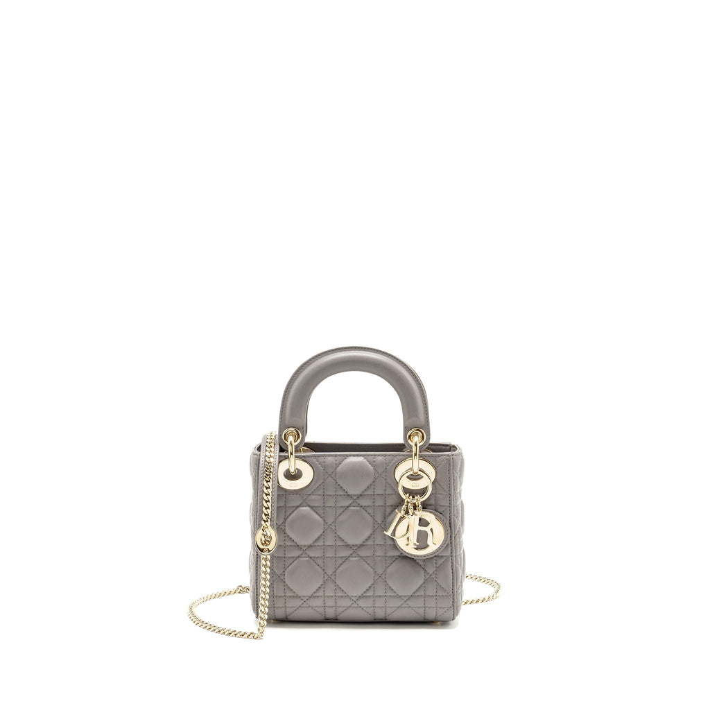 DIOR MINI LADY DIOR LAMBSKIN GREY LGHW