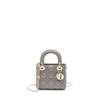 DIOR MINI LADY DIOR LAMBSKIN GREY LGHW