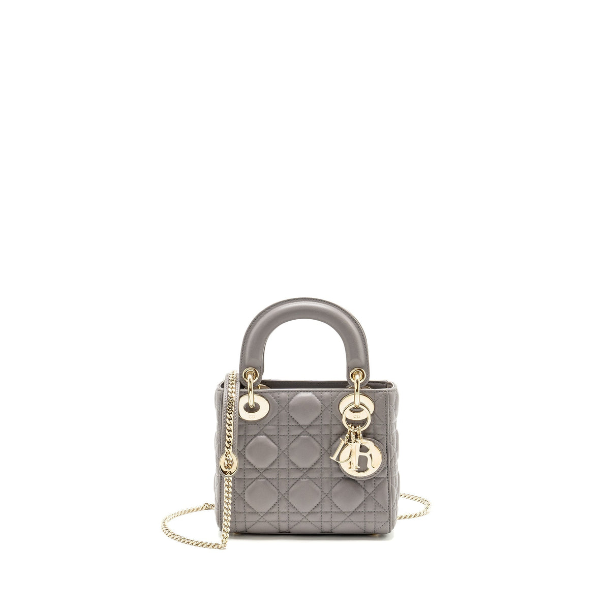DIOR MINI LADY DIOR LAMBSKIN GREY LGHW
