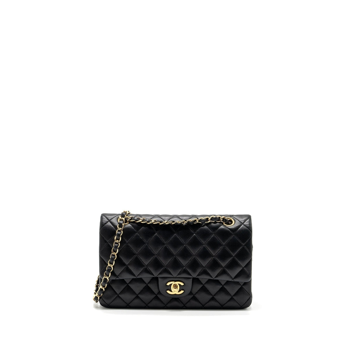 CHANEL MEDIUM CLASSIC DOUBLE FLAP BAG LAMBSKIN BLACK GHW