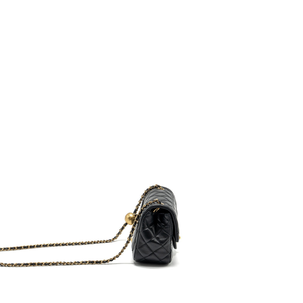 CHANEL PEARL CRUSH MINI SQUARE FLAP BAG LAMBSKIN BLACK GHW (MICROCHIP)