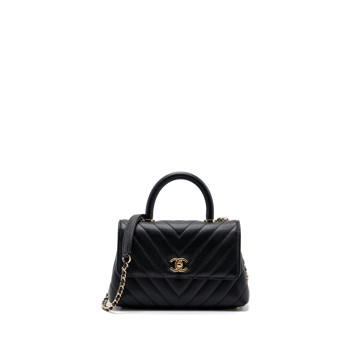 CHANEL SMALL COCO HANDLE CHEVRON CAVIAR BLACK LGHW