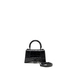 BALENCIAGA XS HOURGLASS CROC-EMBOSSED CALFSKIN SO BLACK