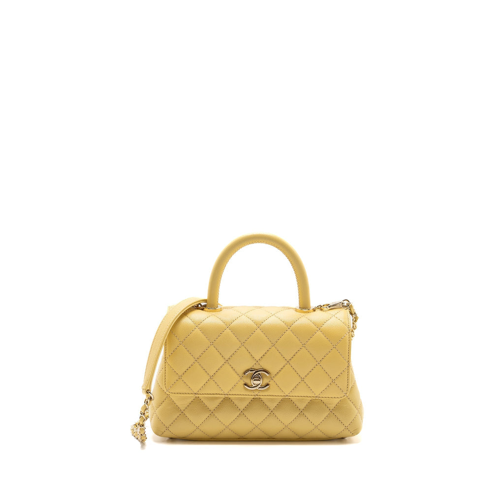 CHANEL SMALL COCO HANDLE CAVIAR 22P LIGHT YELLOW LGHW (MICROCHIP)