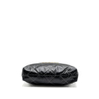 CHANEL MEDIUM 22 BAG SHINY CALFSKIN BLACK WITH WHITE STITCHING GOLD LETTER GHW (MICROCHIP)