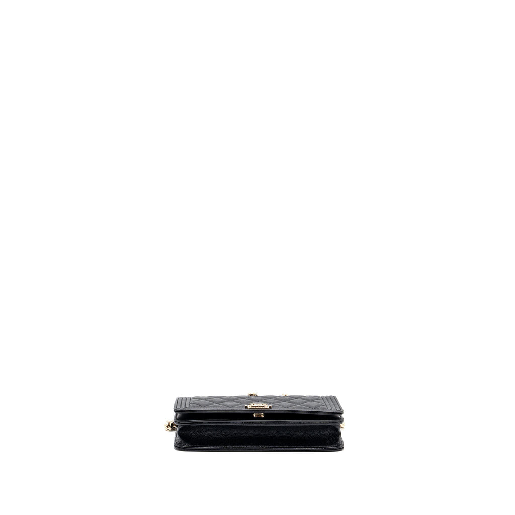 CHANEL BOY WALLET ON CHAIN CAVIAR BLACK LGHW (MICROCHIP)