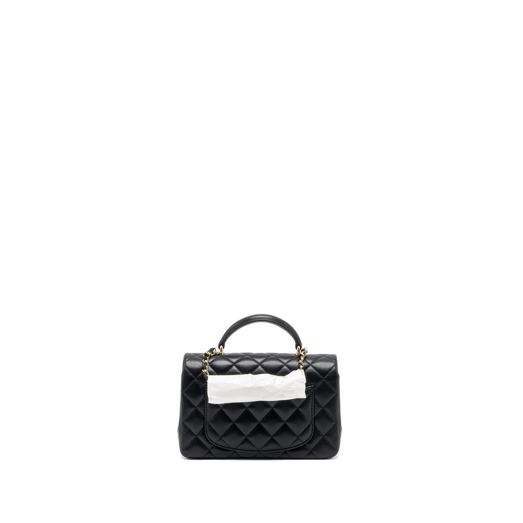 CHANEL TOP HANDLE MINI RECTANGULAR FLAP BAG LAMBSKIN BLACK LGHW (MICROCHIP )