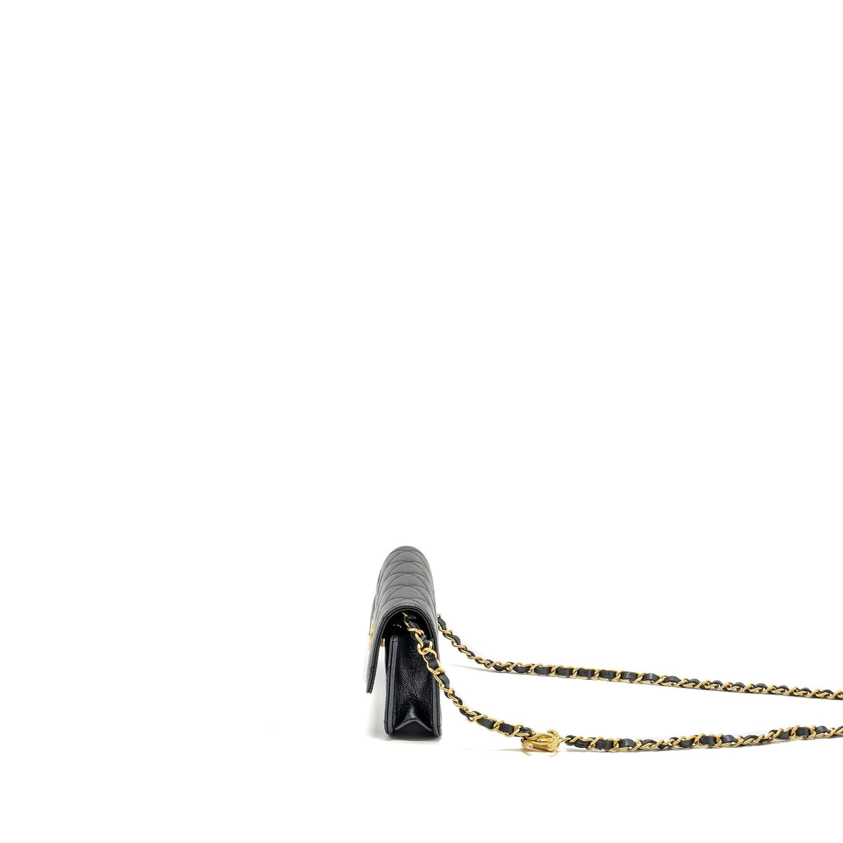 CHANEL 23B MINI FLAP WALLET WITH ADJUSTABLE CHAIN CAVIAR IRIDESCENT BLACK GHW (MICROCHIP)