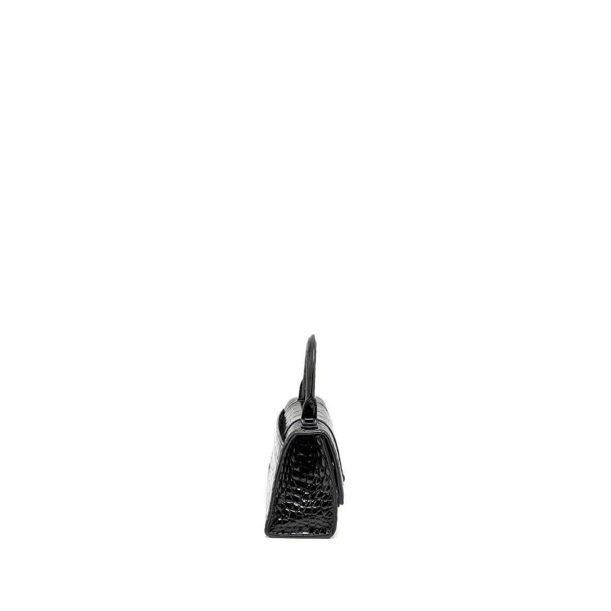 BALENCIAGA XS HOURGLASS CROC-EMBOSSED CALFSKIN SO BLACK