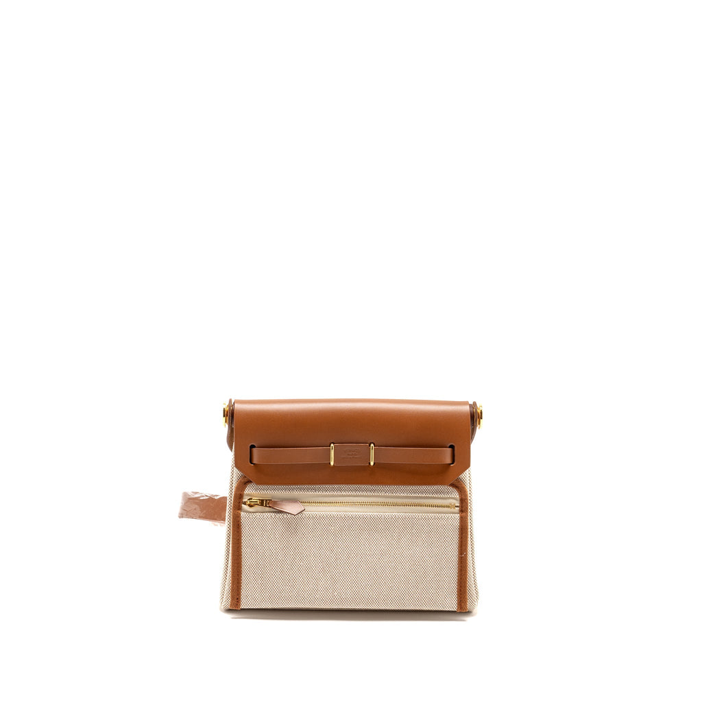 Hermes Herbag Mini Canvas/Hunter Ecru-Beige/Fauve GHW