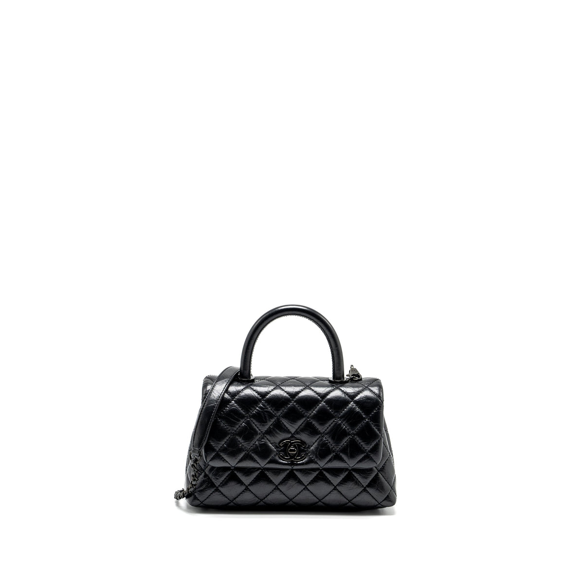 CHANEL SMALL COCO HANDLE AGED CALFSKIN BLACK WITH BLACK HARDWARE