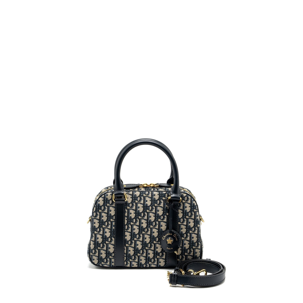 DIOR MEDIUM BOWLING BAG DIOR OBLIQUE CANVAS BLUE GHW