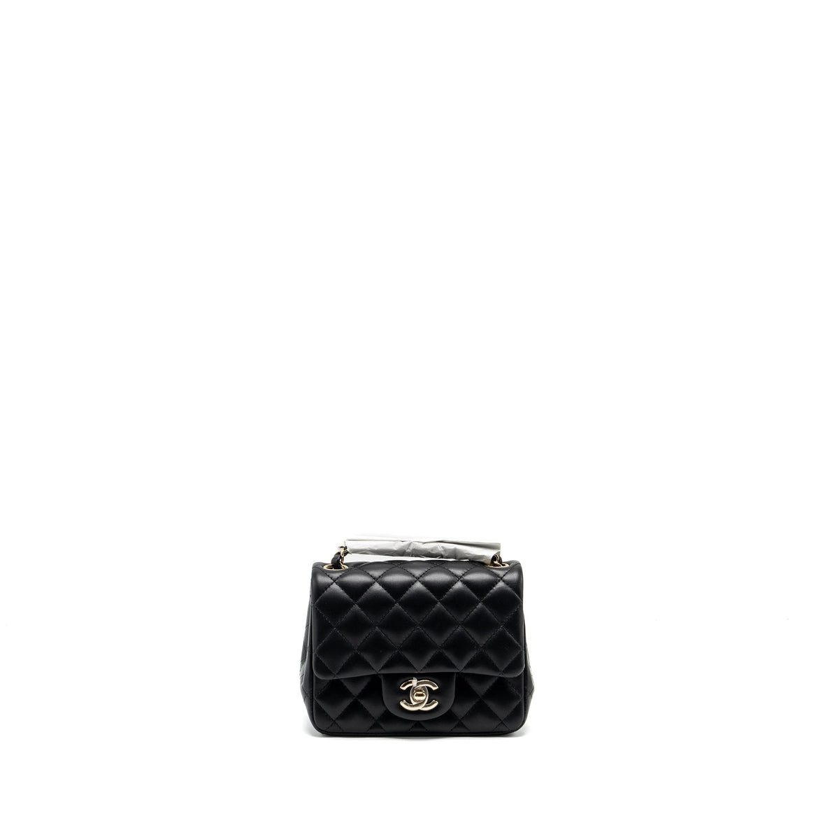 CHANEL MINI SQUARE FLAP BAG LAMBSKIN BLACK LGHW (MICROCHIP)