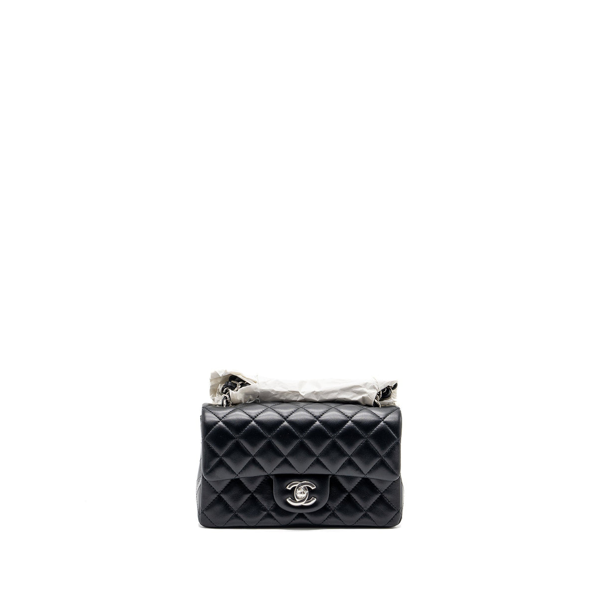 CHANEL MINI RECTANGULAR FLAP BAG LAMBSKIN BLACK SHW (MICROCHIP)