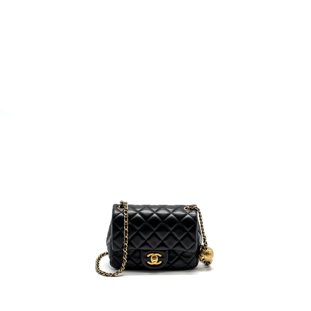 CHANEL PEARL CRUSH MINI SQUARE FLAP BAG LAMBSKIN BLACK GHW (MICROCHIP)