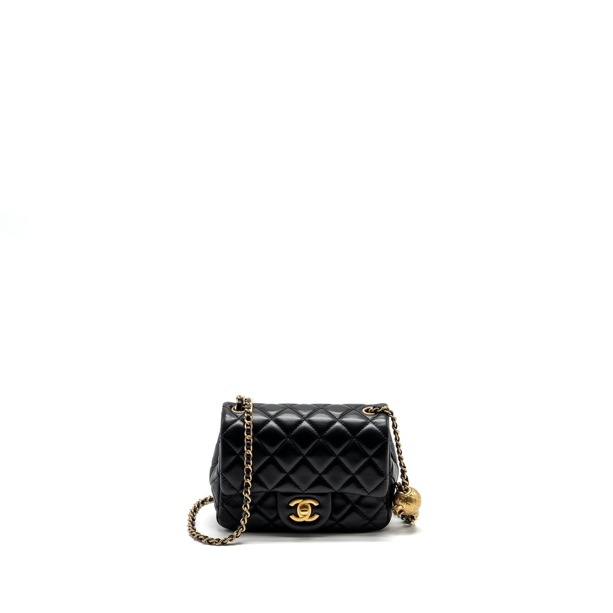 CHANEL PEARL CRUSH MINI SQUARE FLAP BAG LAMBSKIN BLACK GHW (MICROCHIP)