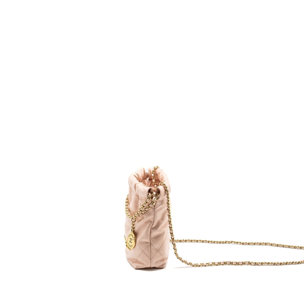 CHANEL MINI 22 BAG SHINY CALFSKIN PINK GHW (MICROCHIP)