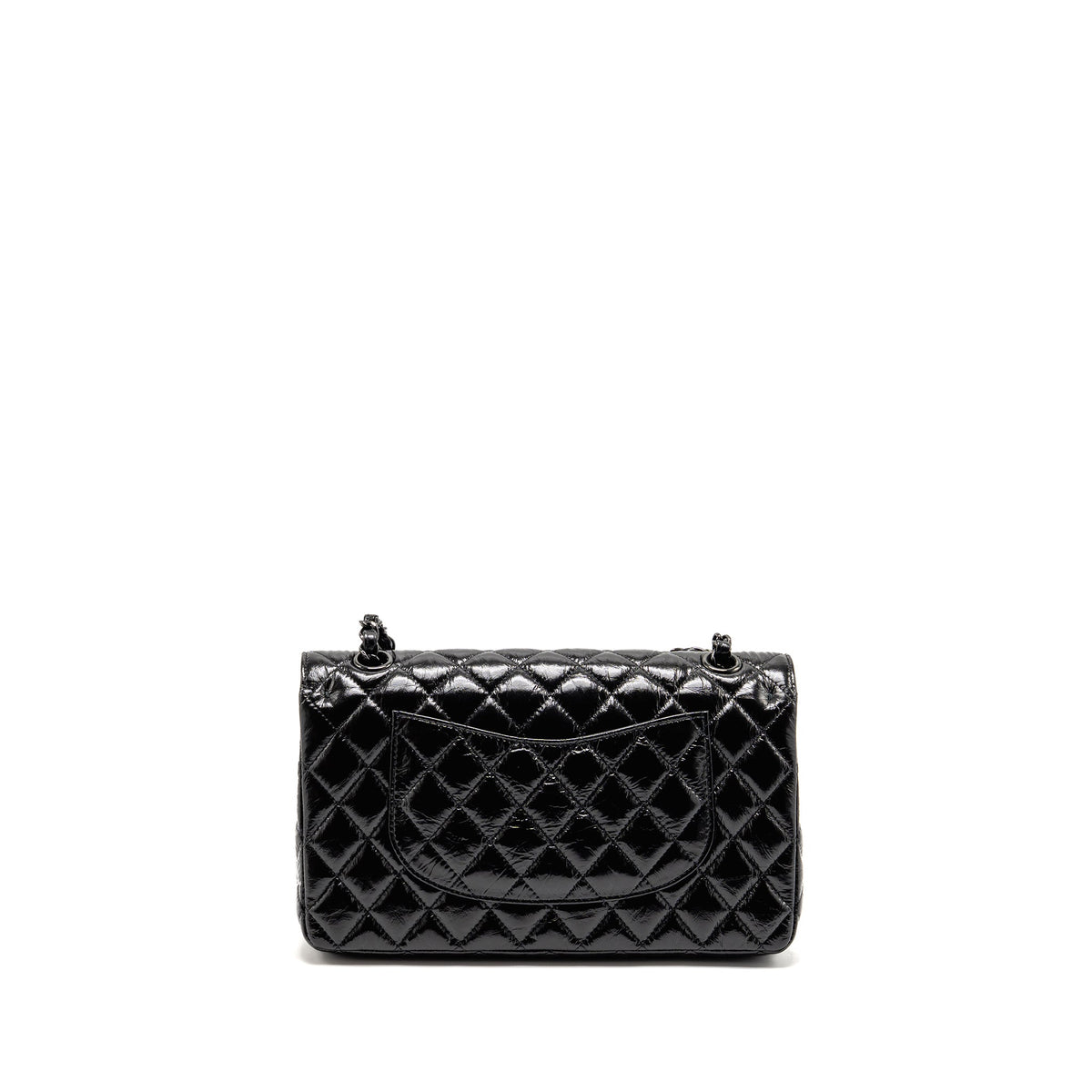 CHANEL MEDIUM CLASSIC DOUBLE FLAP BAG PATENT SO BLACK