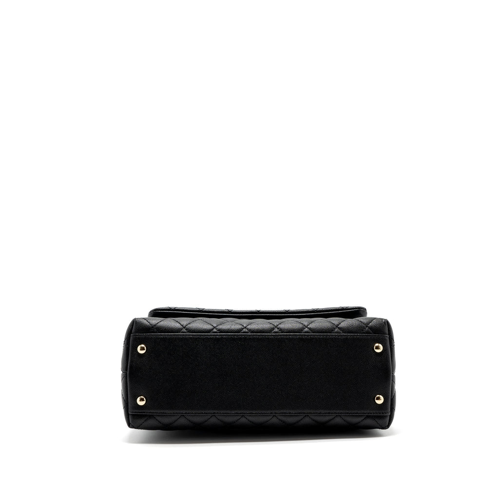 CHANEL MEDIUM COCO HANDLE FLAP BAG LIZARD EMBOSSED HANDLE CAVIAR BLACK LGHW
