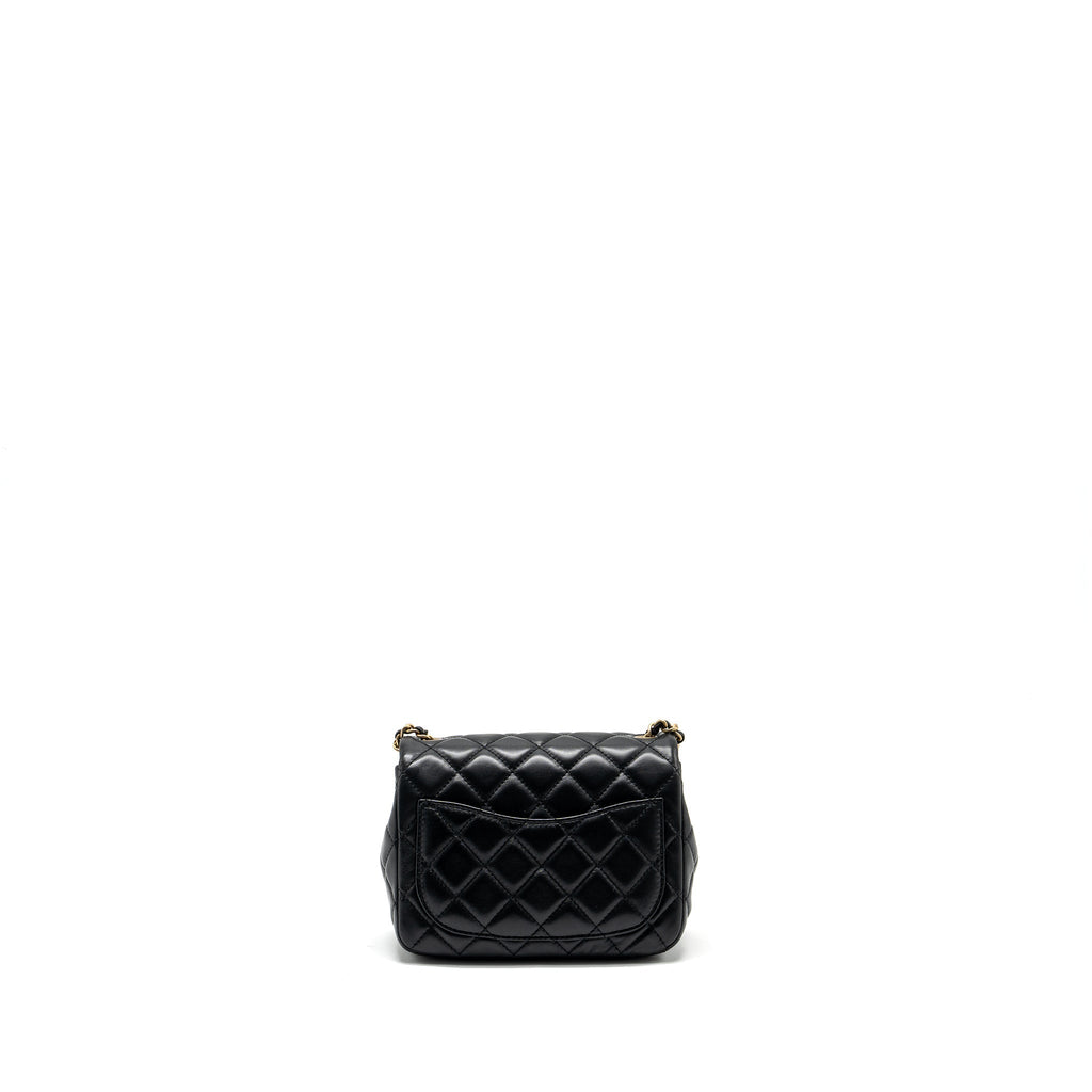 CHANEL PEARL CRUSH MINI SQUARE FLAP BAG LAMBSKIN BLACK GHW (MICROCHIP)