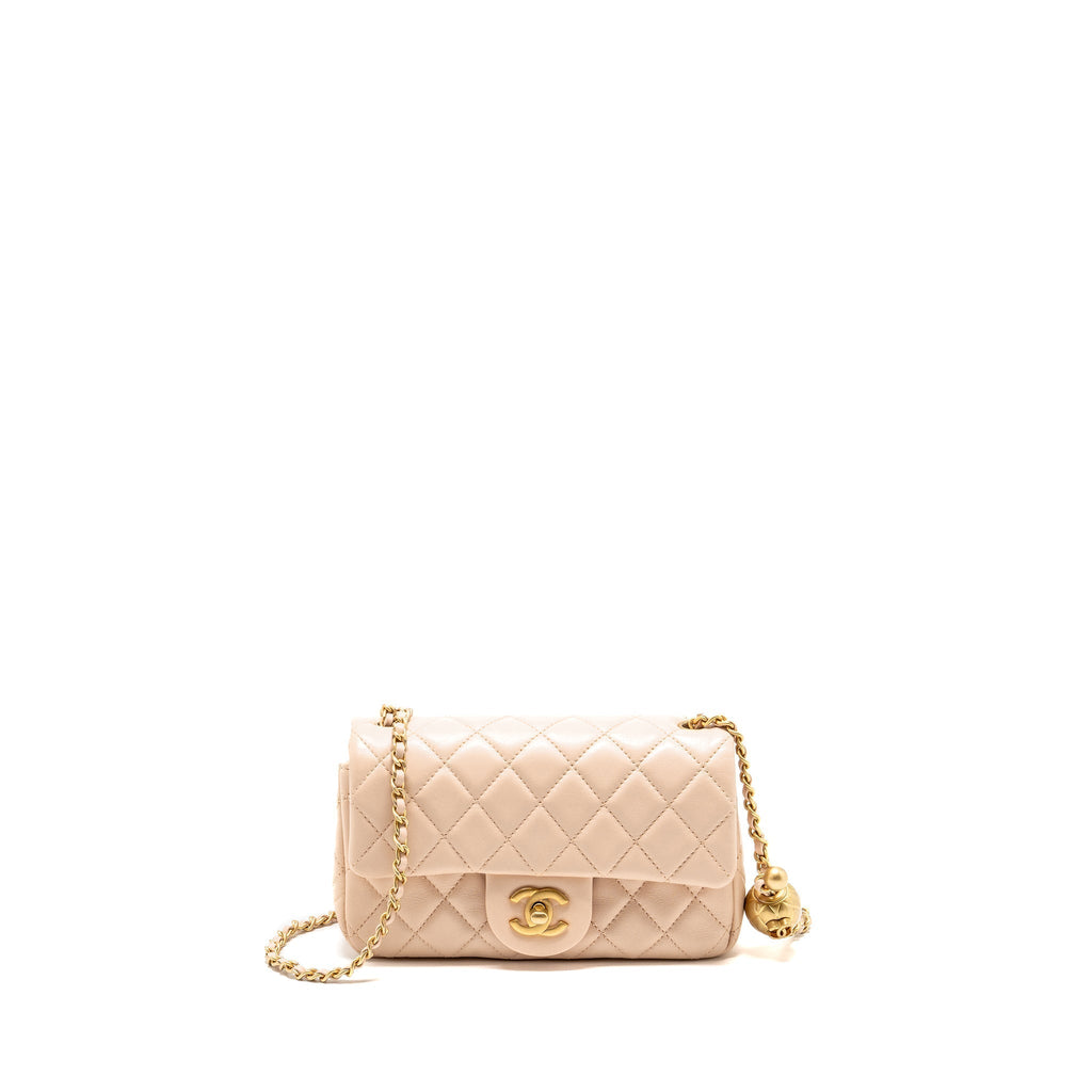 CHANEL PEARL CRUSH MINI RECTANGULAR FLAP BAG LAMBSKIN LIGHT PINK GHW (MICROCHIP)