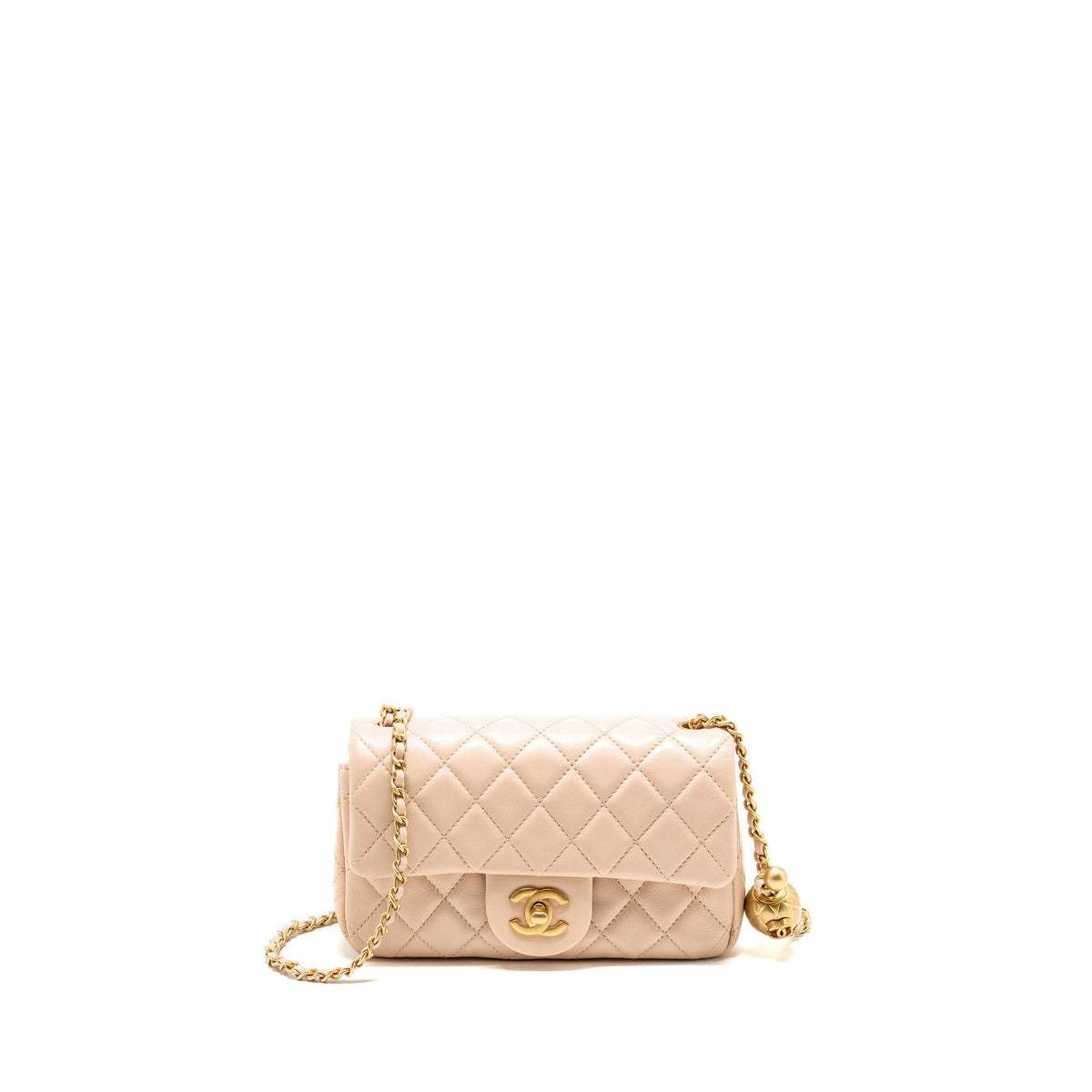 CHANEL PEARL CRUSH MINI RECTANGULAR FLAP BAG LAMBSKIN LIGHT PINK GHW (MICROCHIP)