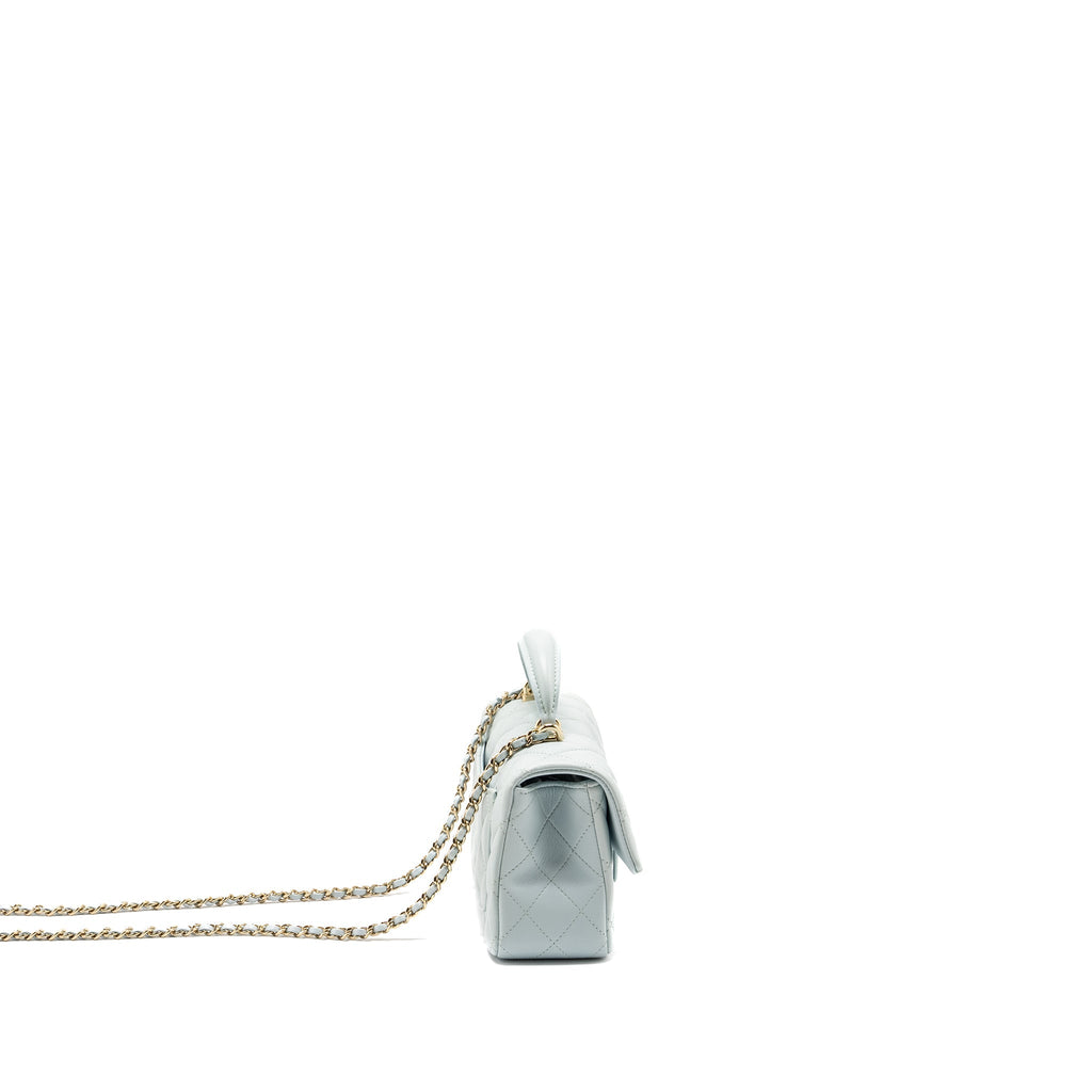 CHANEL TOP HANDLE MINI RECTANGULAR FLAP BAG LAMBSKIN LIGHT BLUE LGHW (MICROCHIP)