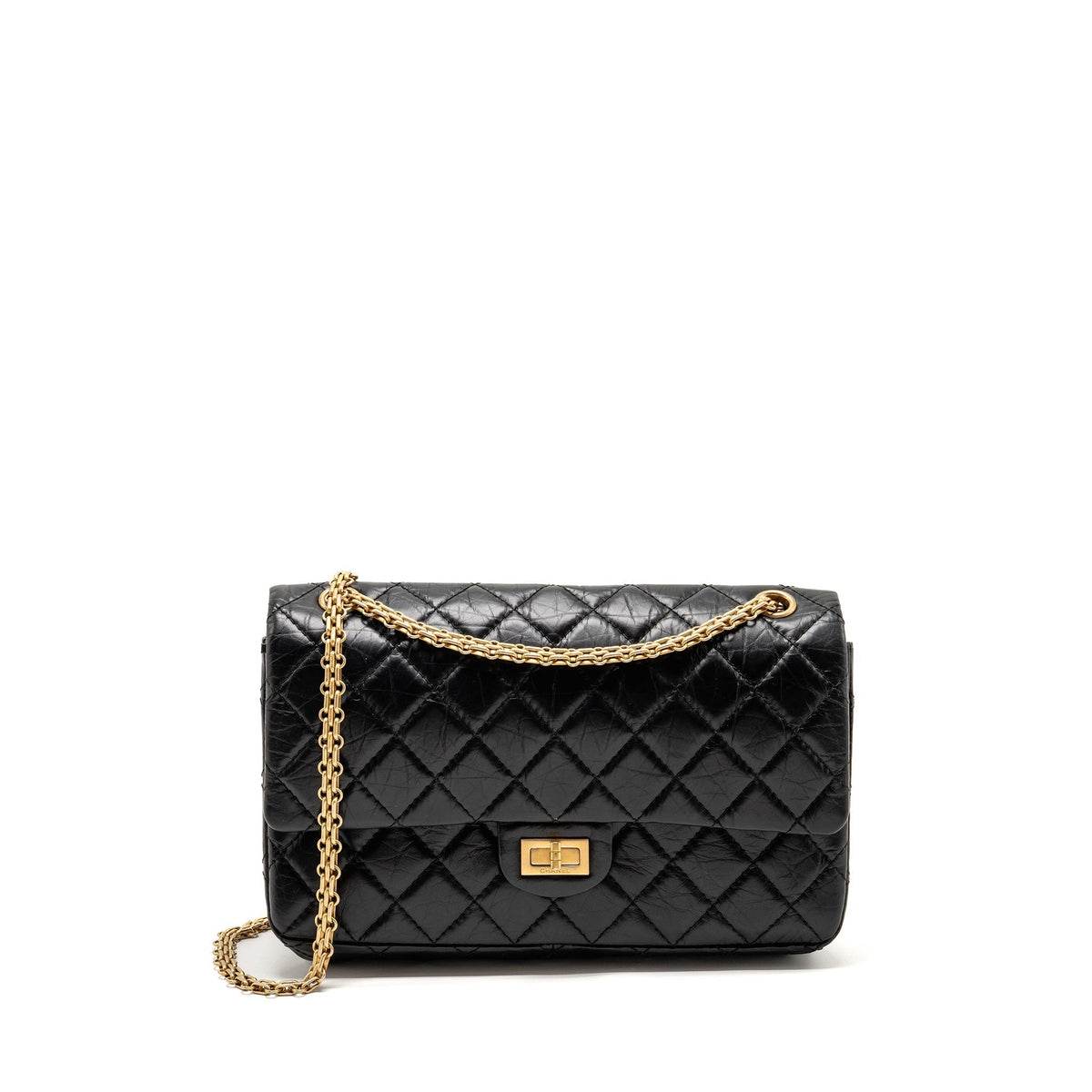 CHANEL LARGE 2.55 REISSUE FLAP BAG AGED CALFSKIN BLACK GHW