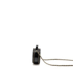 CHANEL 22B TOP HANDLE MINI ROUND VANITY CASE WITH CHAIN SHINY LAMBSKIN BLACK LGHW (MICROCHIP)