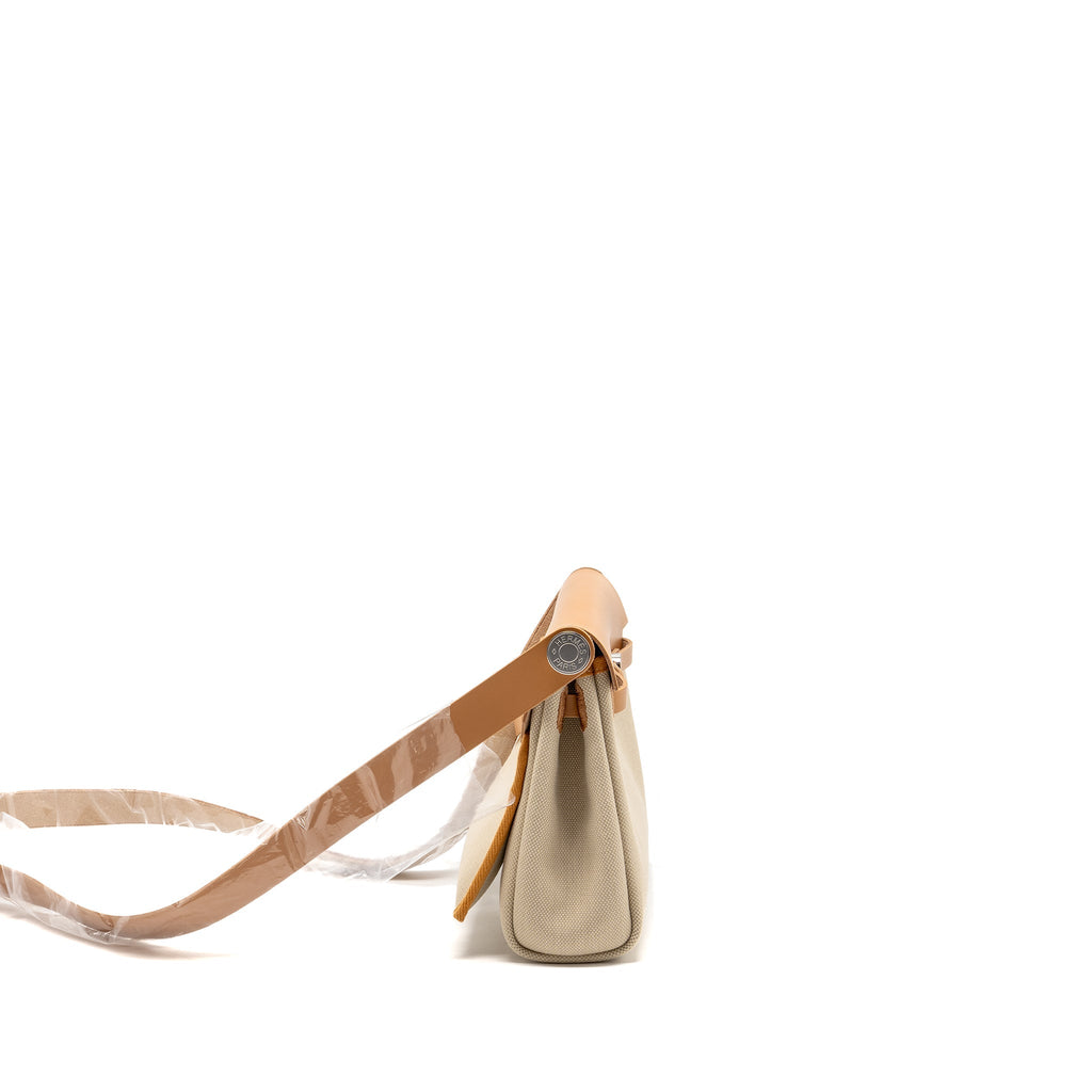 Hermes Herbag Mini Canvas/Hunter Leather Beton / Natural Sable SHW