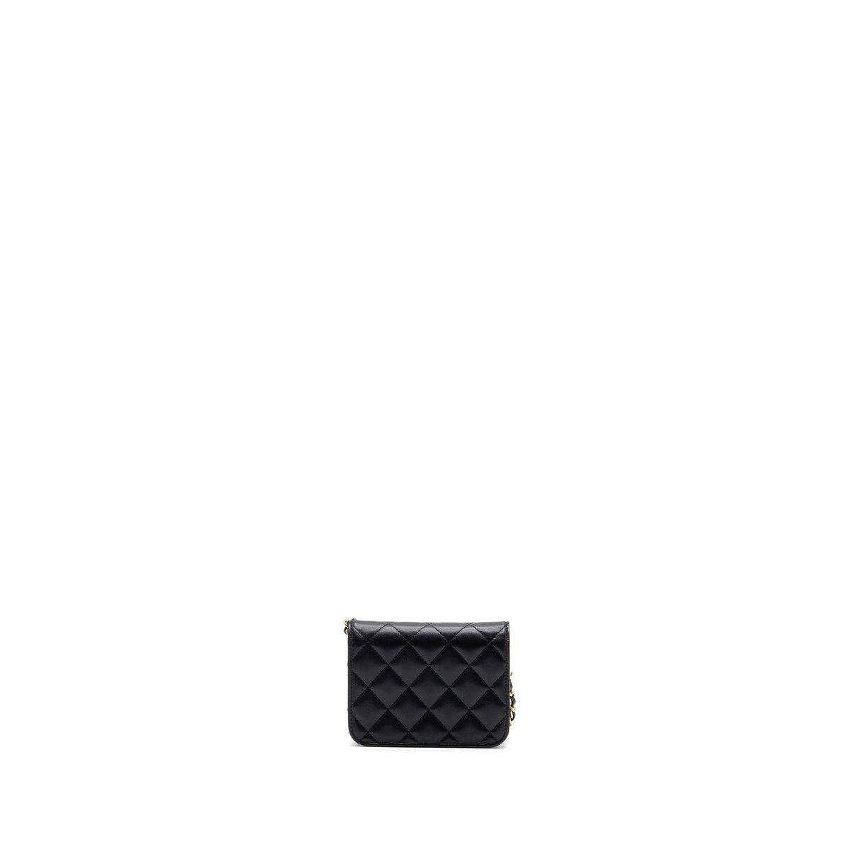 CHANEL MINI FLAP CARD HOLDER WITH RIBBON CHAIN LAMBSKIN BLACK LGHW