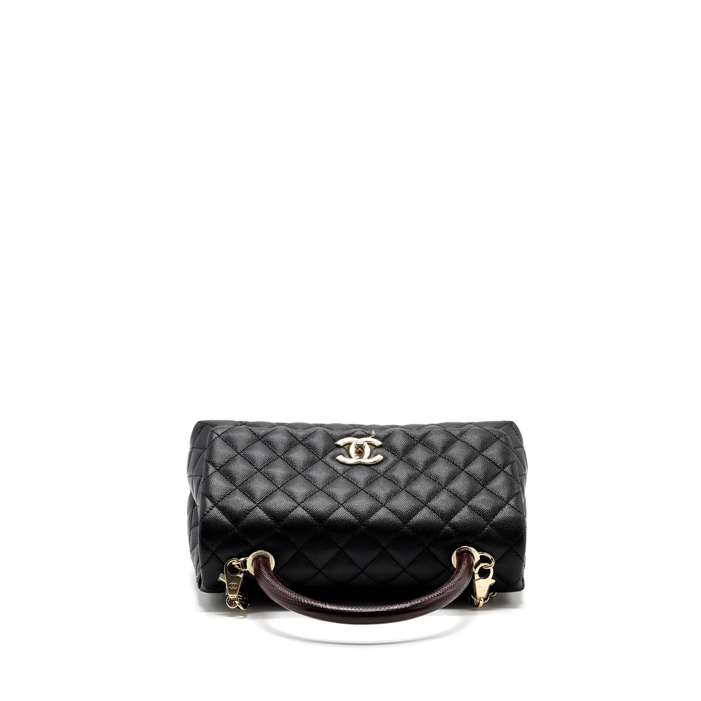 CHANEL MEDIUM COCO HANDLE FLAP BAG LIZARD EMBOSSED HANDLE CAVIAR BLACK LGHW