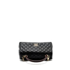 CHANEL MEDIUM COCO HANDLE FLAP BAG LIZARD EMBOSSED HANDLE CAVIAR BLACK LGHW