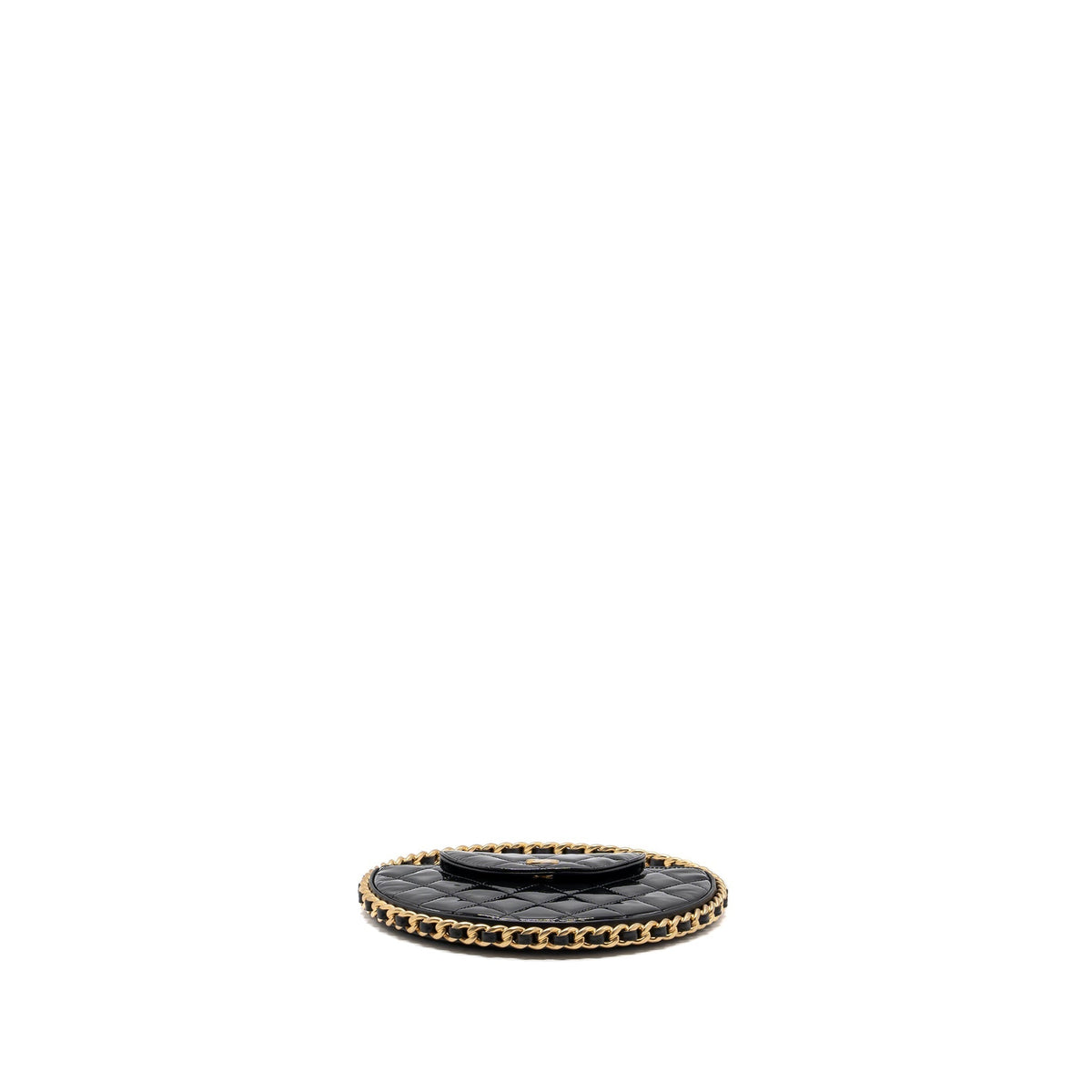 CHANEL 23K HOOP BAG PATENT BLACK GHW (MICROCHIP)