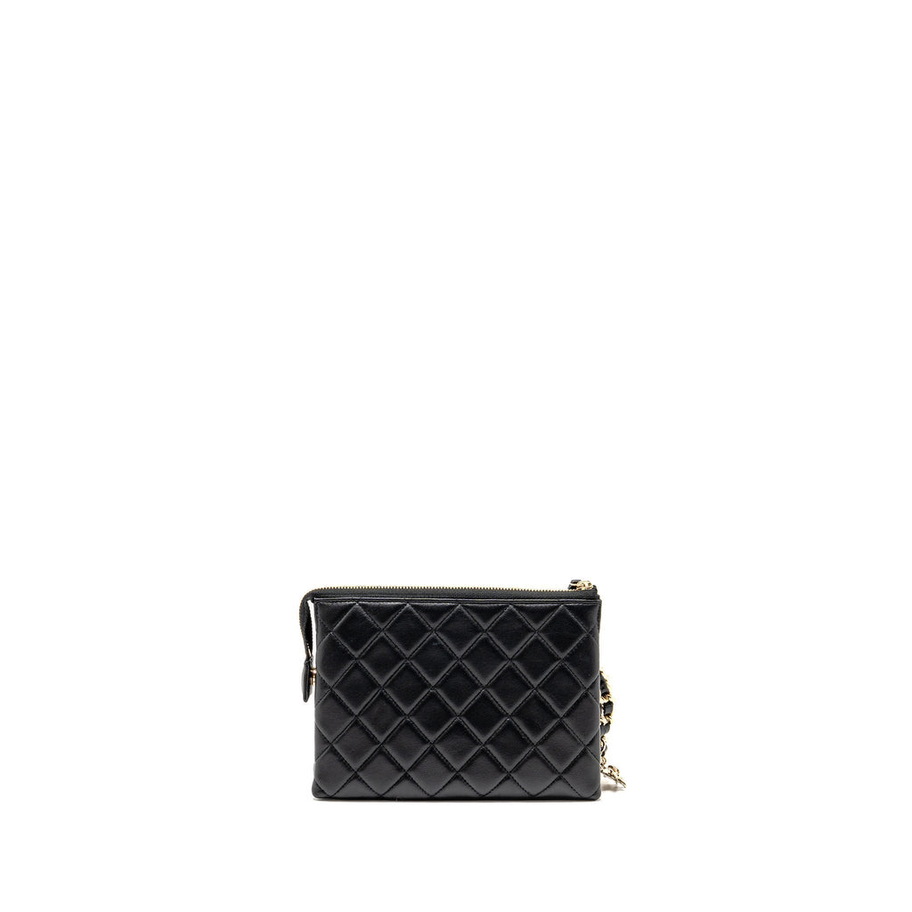 CHANEL COCO CHARMS CHAIN QUILTED POUCH BAG LAMBSKIN BLACK LGHW