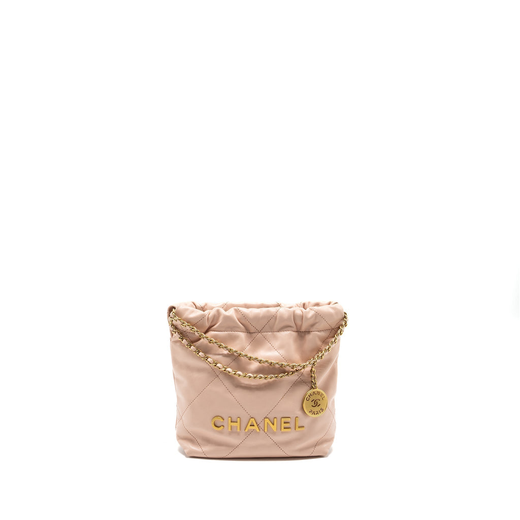 CHANEL MINI 22 BAG SHINY CALFSKIN PINK GHW (MICROCHIP)