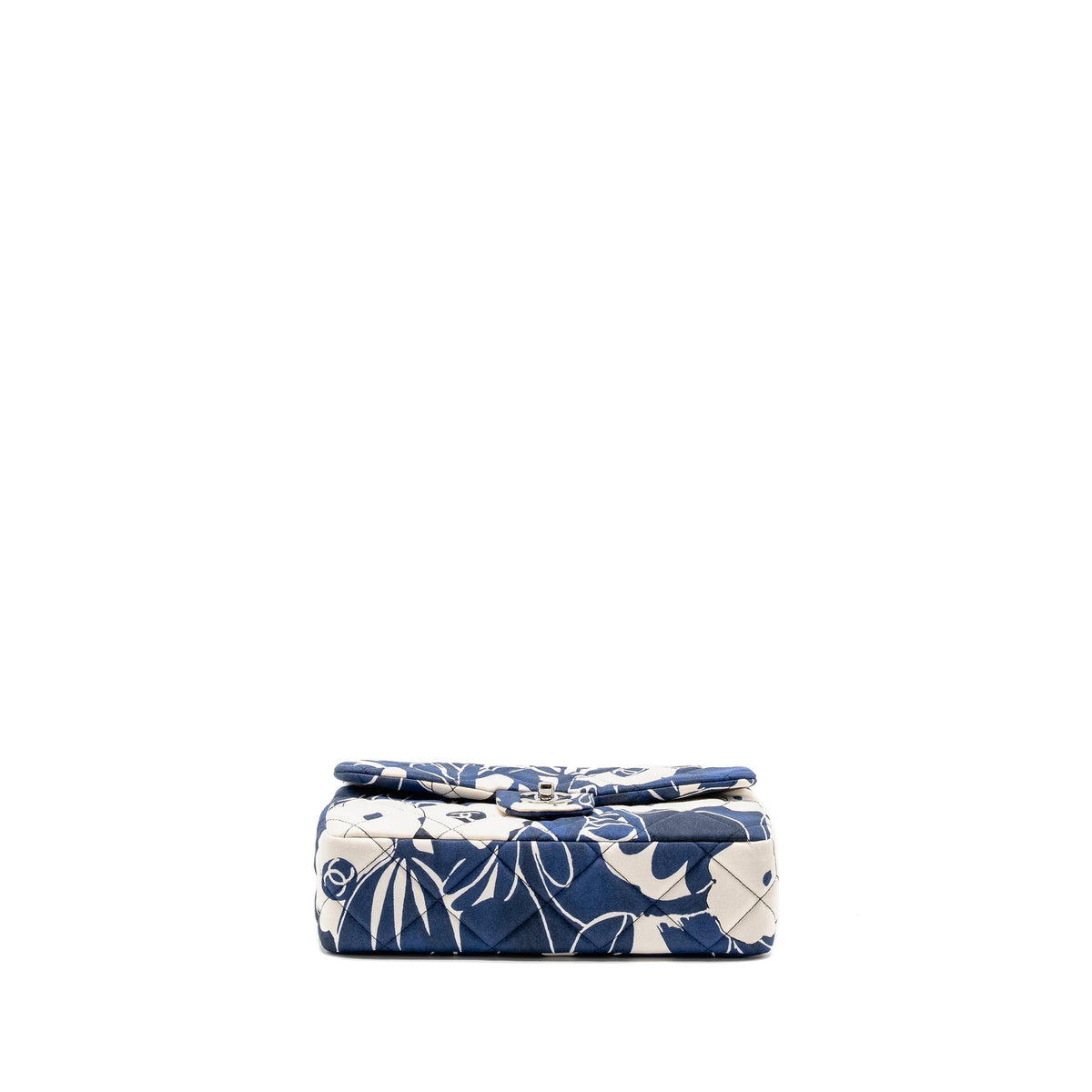 CHANEL MEDIUM LIMITED EDITION FLORA PRINTED CLASSIC FLAP BAG SILK BLUE/WHITE SHW (MICROCHIP)