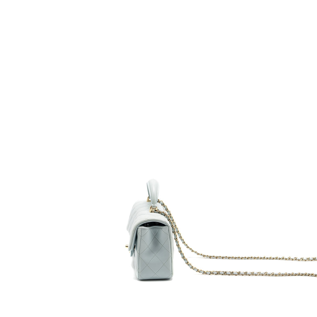 CHANEL TOP HANDLE MINI RECTANGULAR FLAP BAG LAMBSKIN LIGHT BLUE LGHW (MICROCHIP)