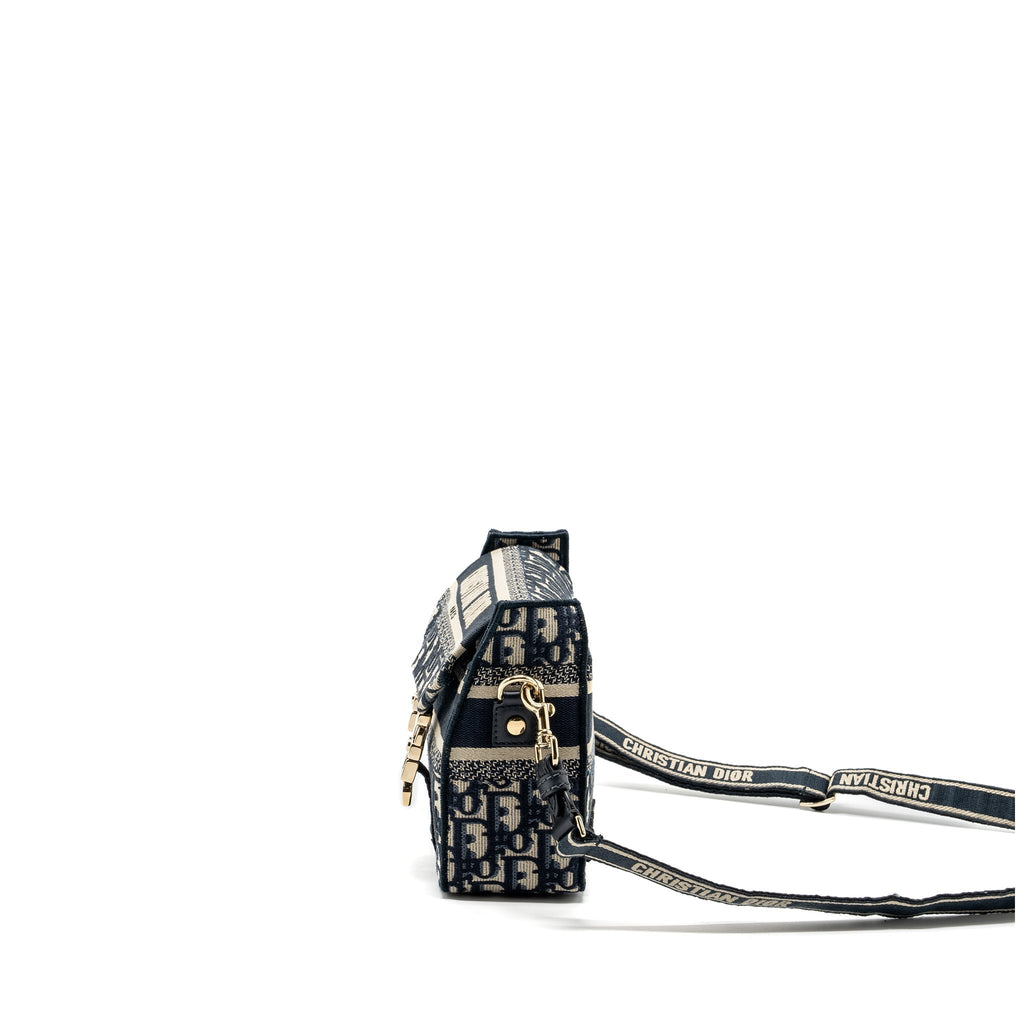 DIOR SMALL DIORCAMP BAG BLUE DIOR OBLIQUE EMBROIDERY GHW