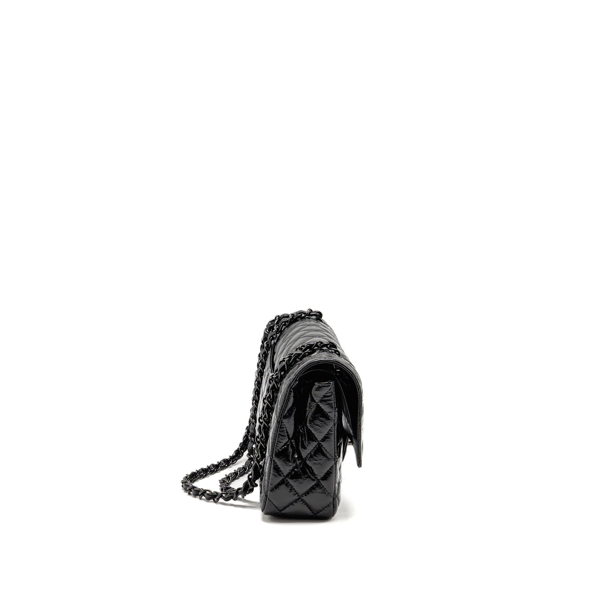 CHANEL MEDIUM CLASSIC DOUBLE FLAP BAG PATENT SO BLACK