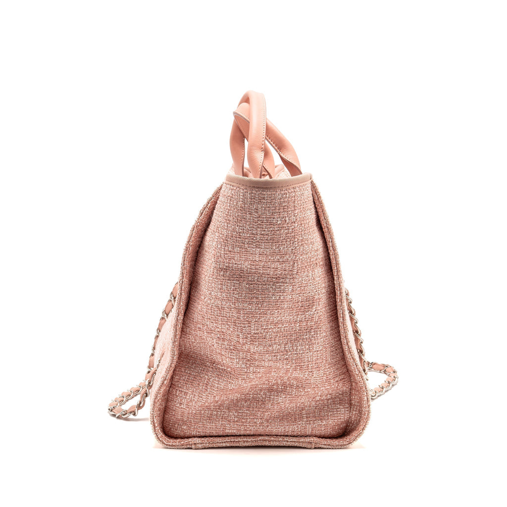 CHANEL LARGE DEAUVILLE TOTE SHOPPING BAG CANVAS/ CALFSKIN PINK SHW