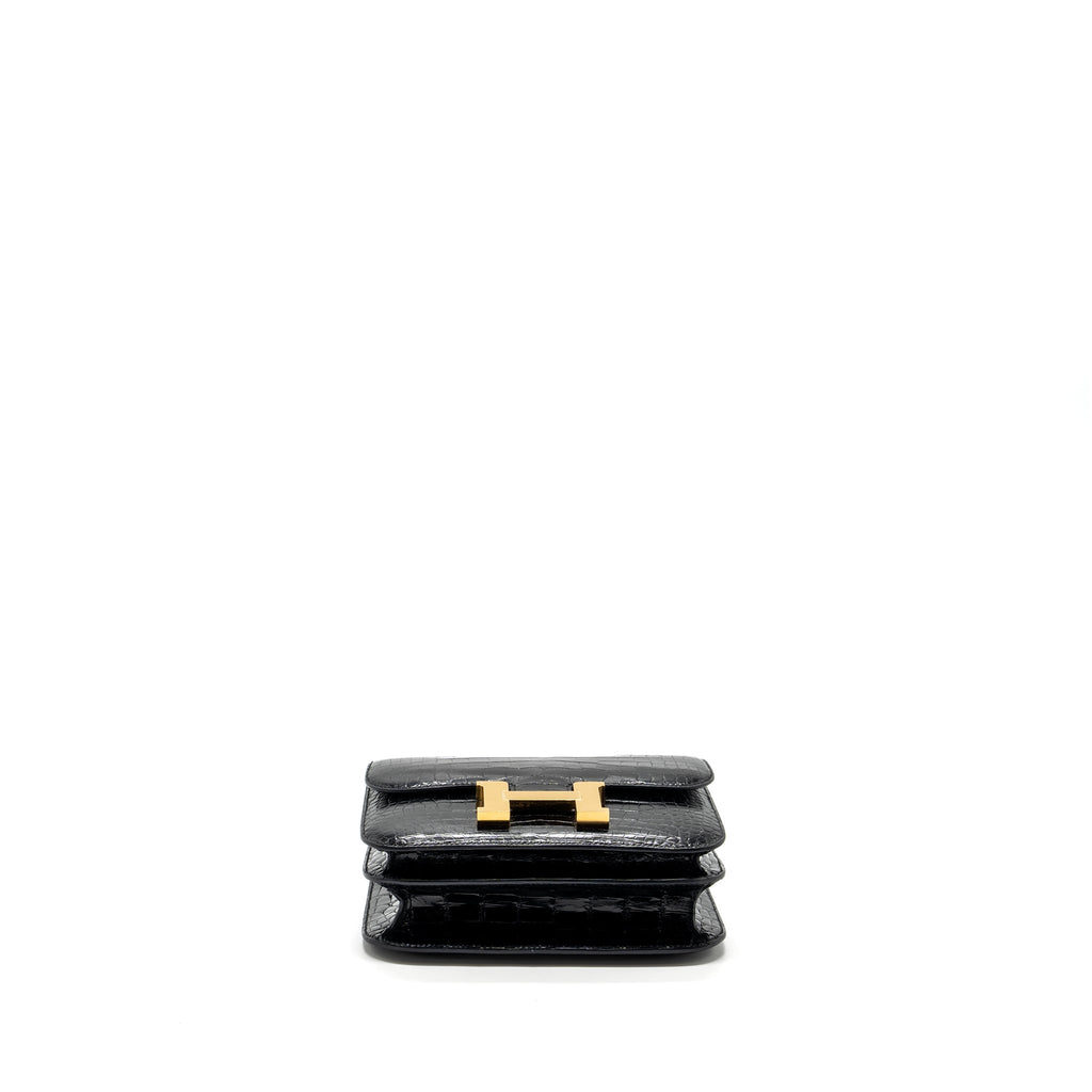 HERMES MINI CONSTANCE SHINY ALLIGATOR MISSISSIPPIENSIS BLACK GHW
