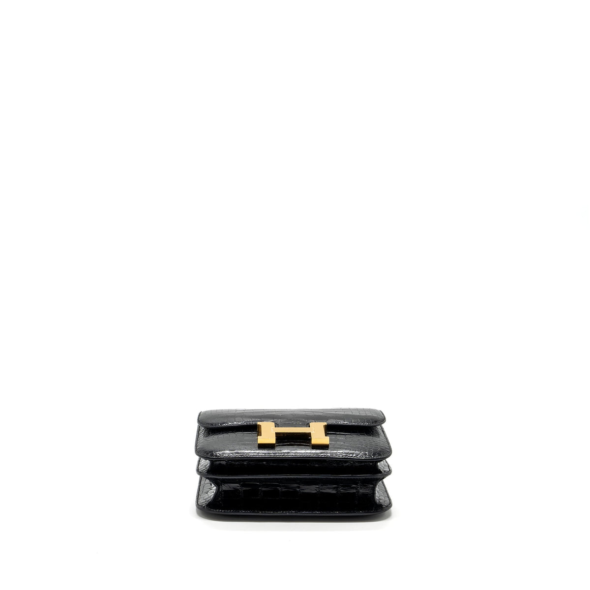HERMES MINI CONSTANCE SHINY ALLIGATOR MISSISSIPPIENSIS BLACK GHW