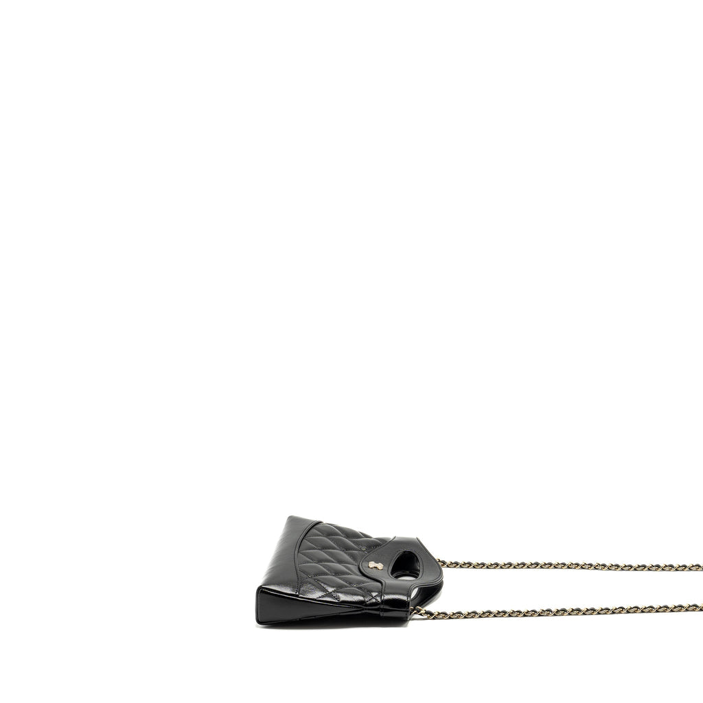 CHANEL MINI 31 CLUTCH WITH CHAIN SHINY CALFSKIN BLACK LGHW (MICROCHIP)