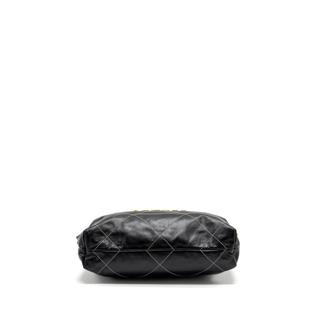 CHANEL SMALL 22 BAG CALFSKIN WITH WHITE STITCHING BLACK GHW (MICROCHIP)
