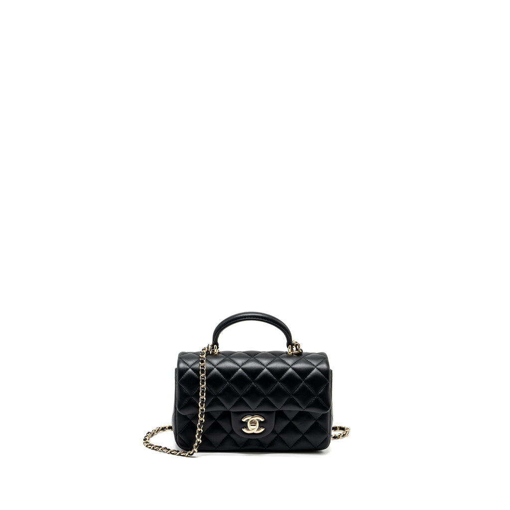 CHANEL TOP HANDLE MINI RECTANGULAR FLAP BAG LAMBSKIN BLACK LGHW (MICROCHIP)