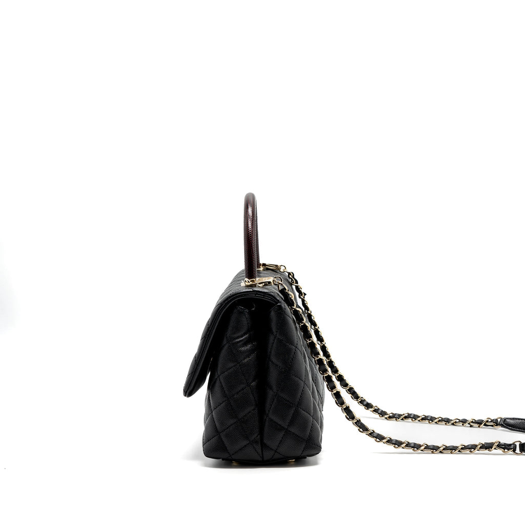 CHANEL MEDIUM COCO HANDLE FLAP BAG LIZARD EMBOSSED HANDLE CAVIAR BLACK LGHW